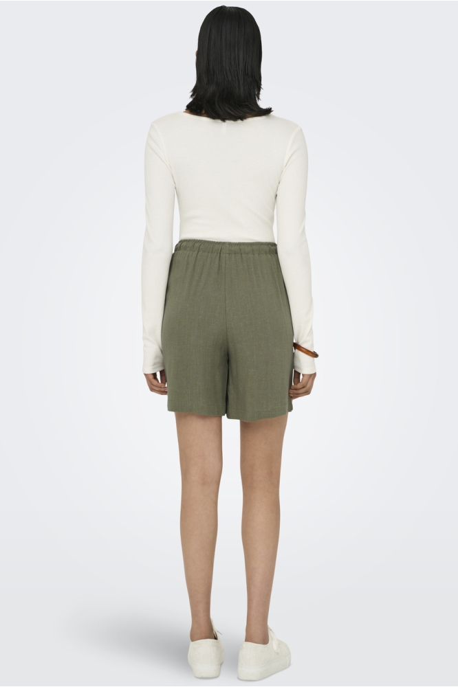 ONLSIESTA MW PULL-UP LIN BL SHORTS 15333032 DEEP LICHEN GREEN